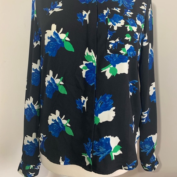 Warehouse Black Floral Shirt Blouse Top  Long Sleeve Button Down Pocket Sz UK 12 - Picture 3 of 13